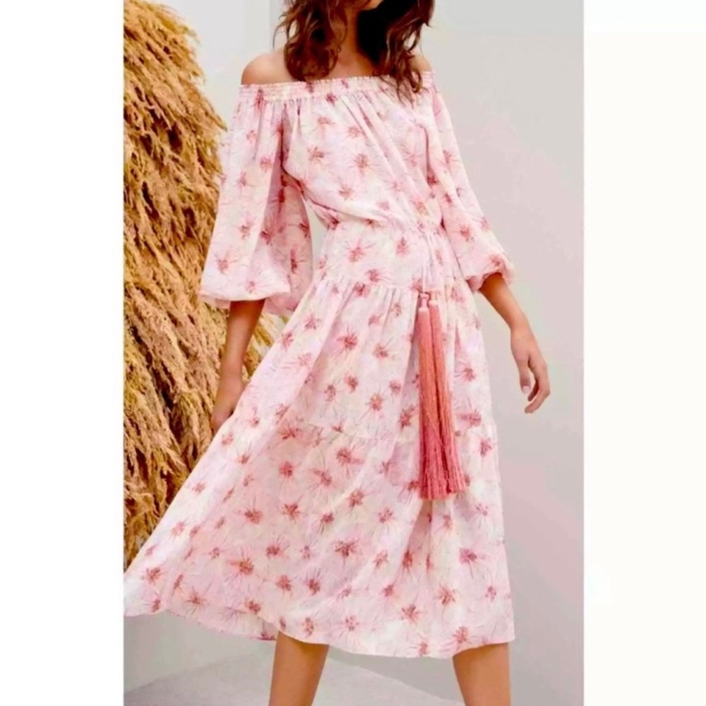 Alexis Midi Dress Tilia Tiered Square Neck Pink NWT  US Sz 4-6 EU Med